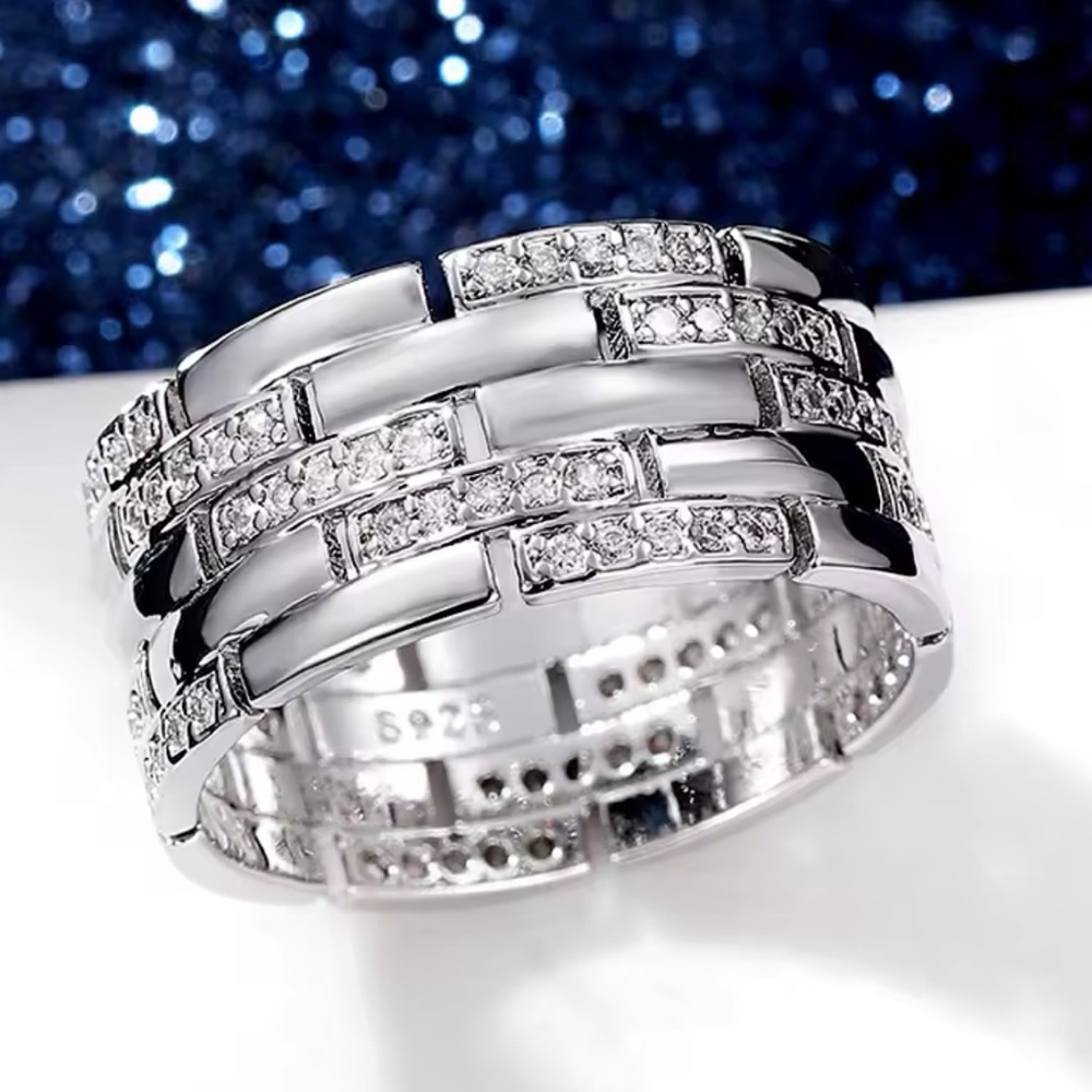 Luxury Silver Color Women/Men Finger Rings Shiny CZ